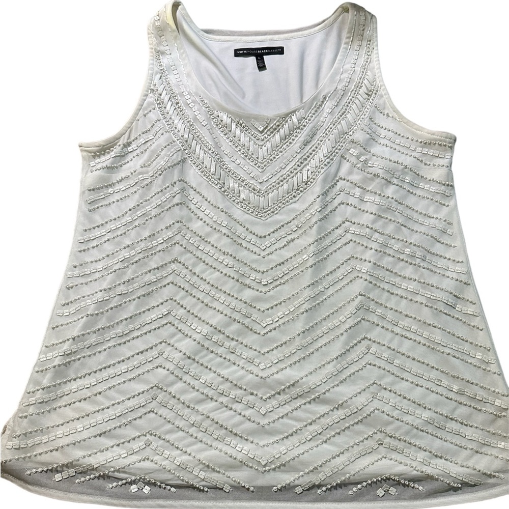 White House Black Market White Beaded Tank XL
